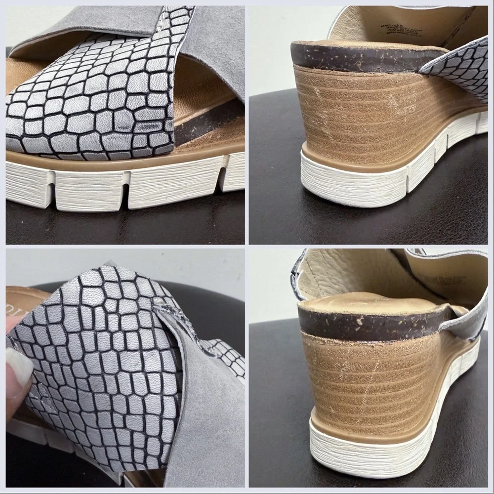 Diba True Grey Black Beachy Keen Suede Leather Wedge Slip On Platform Sandals